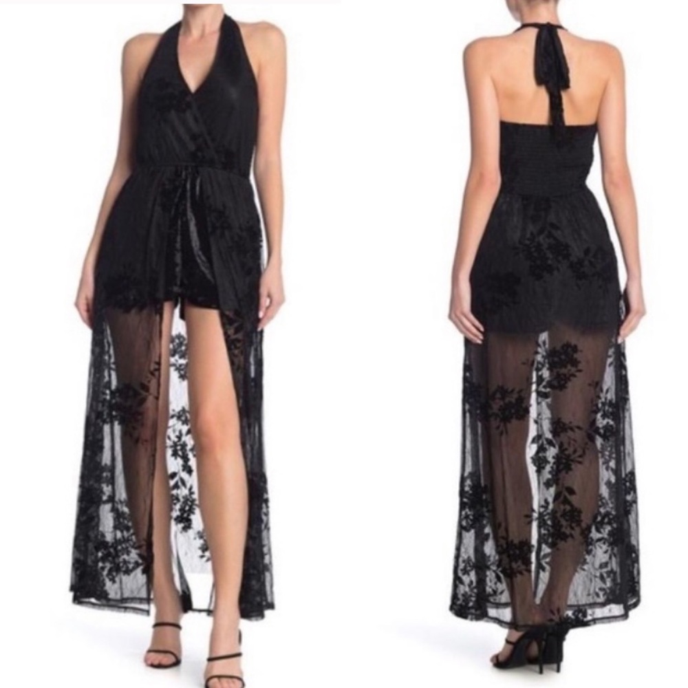 Band of Gypsies Flocked Floral Lace Maxi Dress